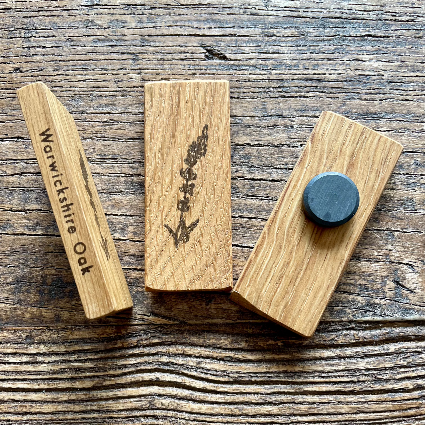 Wooden Fridge magnet: Oak. Lavender Sprig.