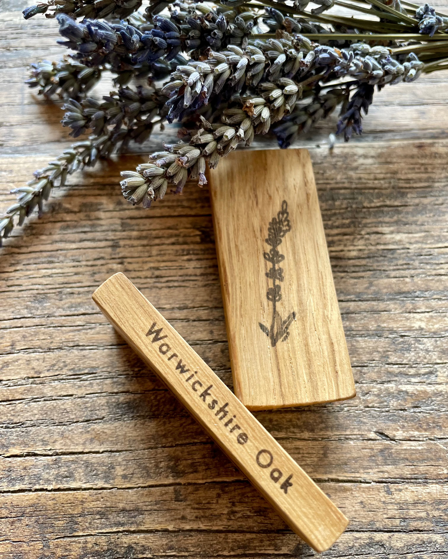 Wooden Fridge magnet: Oak. Lavender Sprig.