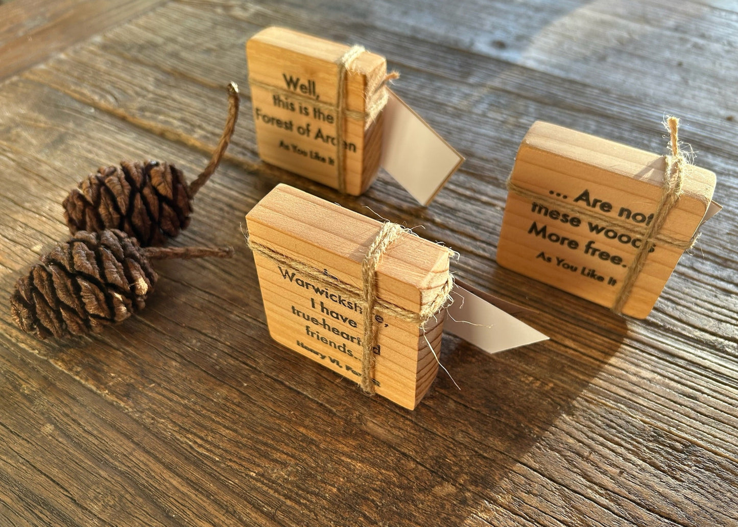 Wooden Shakespeare Quote Block: Cedar 'Well, this is the Forest of Arden'