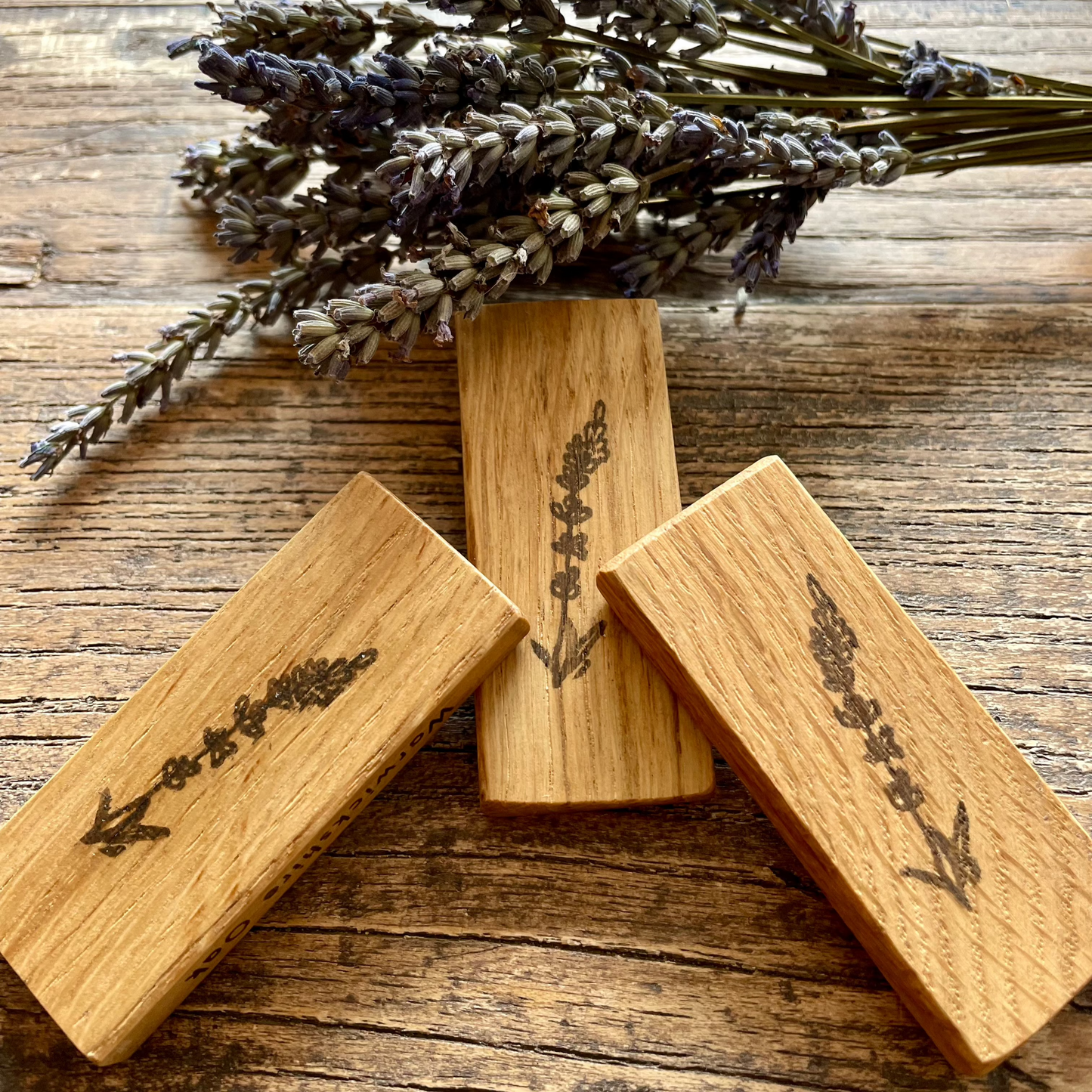 Wooden Fridge magnet: Oak. Lavender Sprig.
