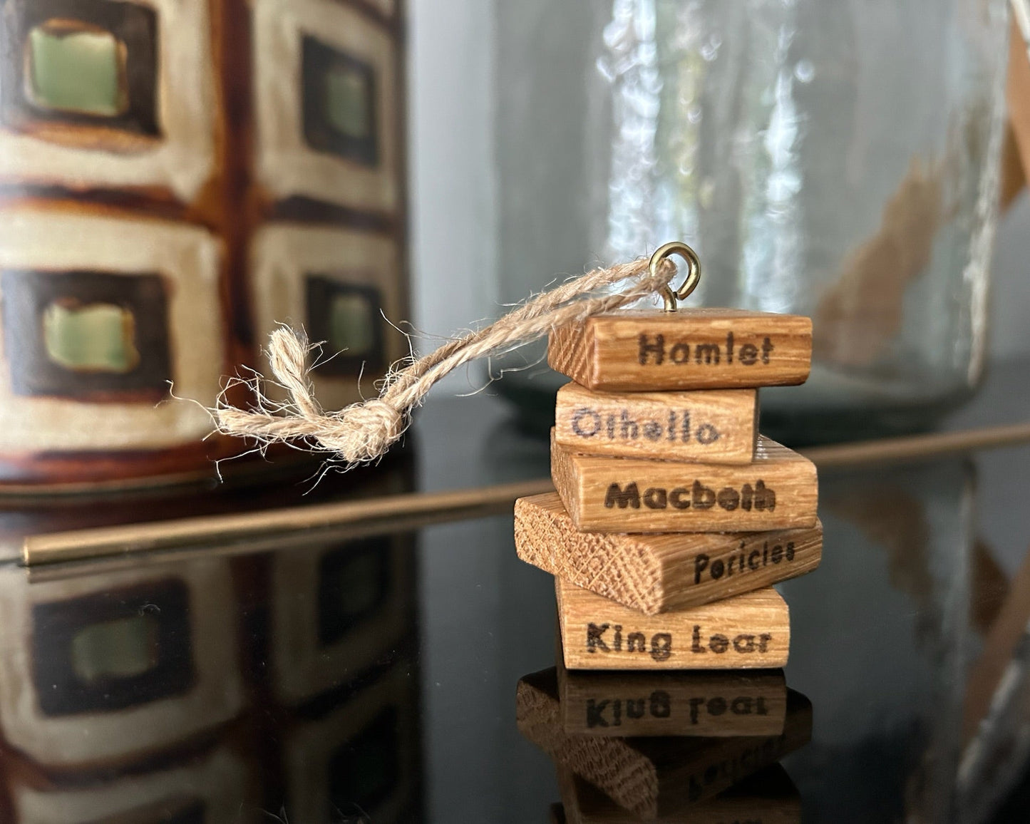 Wooden Hanging Decoration: Stack of Books: Oak