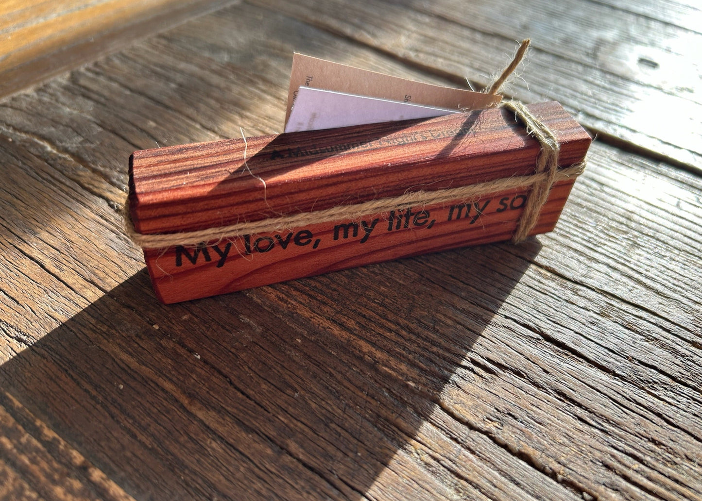 Wooden Love Quote Block: Redwood. 'My love, my life, my soul'