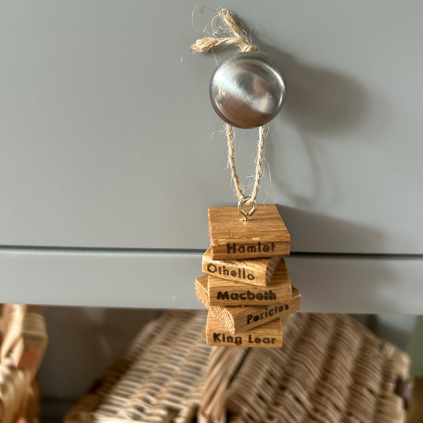 Wooden Hanging Decoration: Stack of Books: Oak