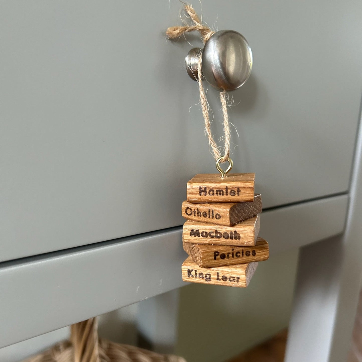 Wooden Hanging Decoration: Stack of Books: Oak