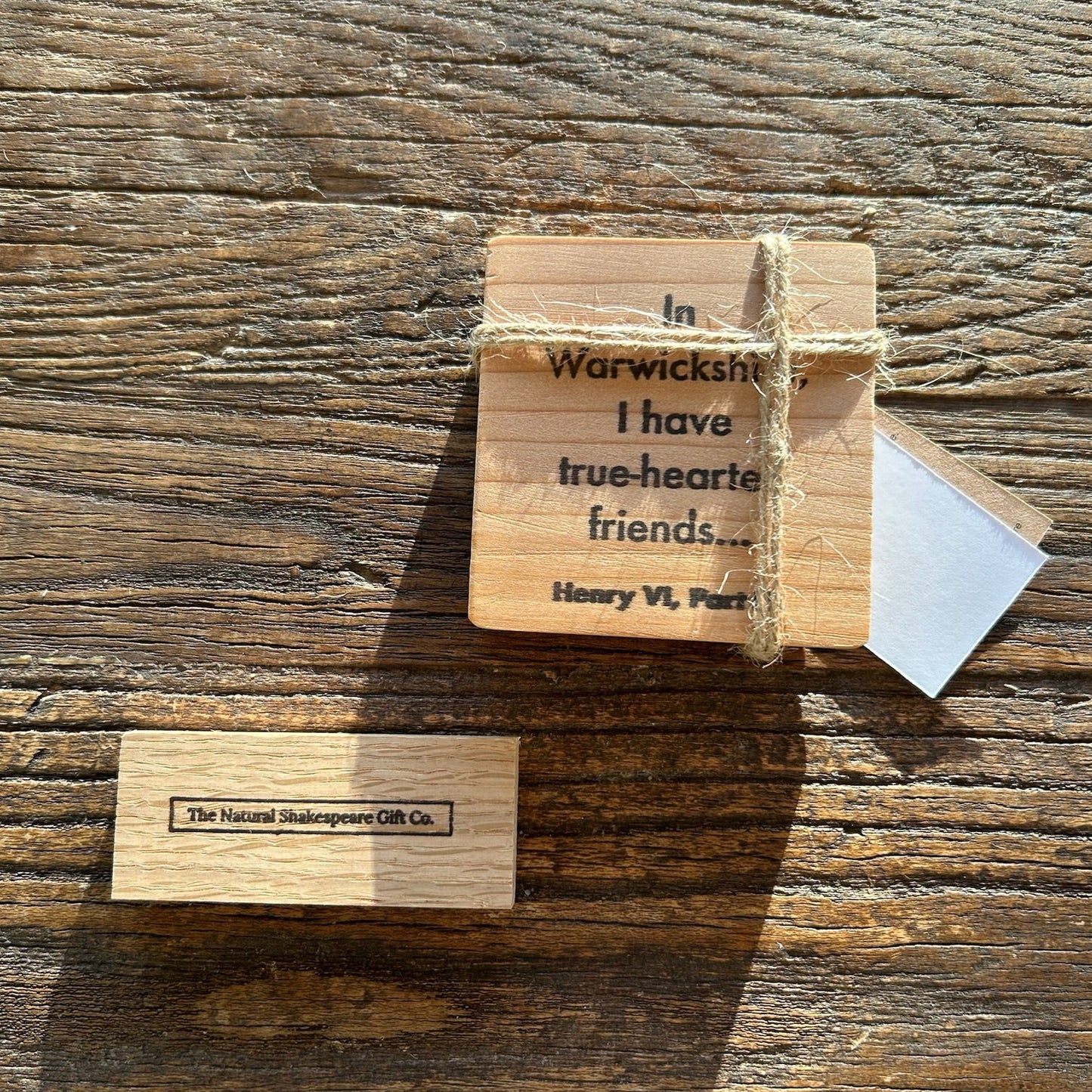 Wooden Shakespeare Quote Block: Cedar 'In Warwickshire, I have true-hearted friends...'