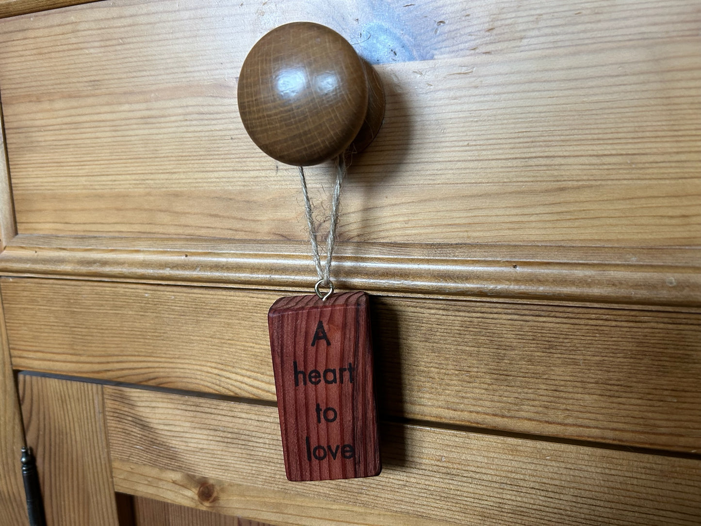 Wooden Hanging Decoration: Redwood. 'A heart to love...'