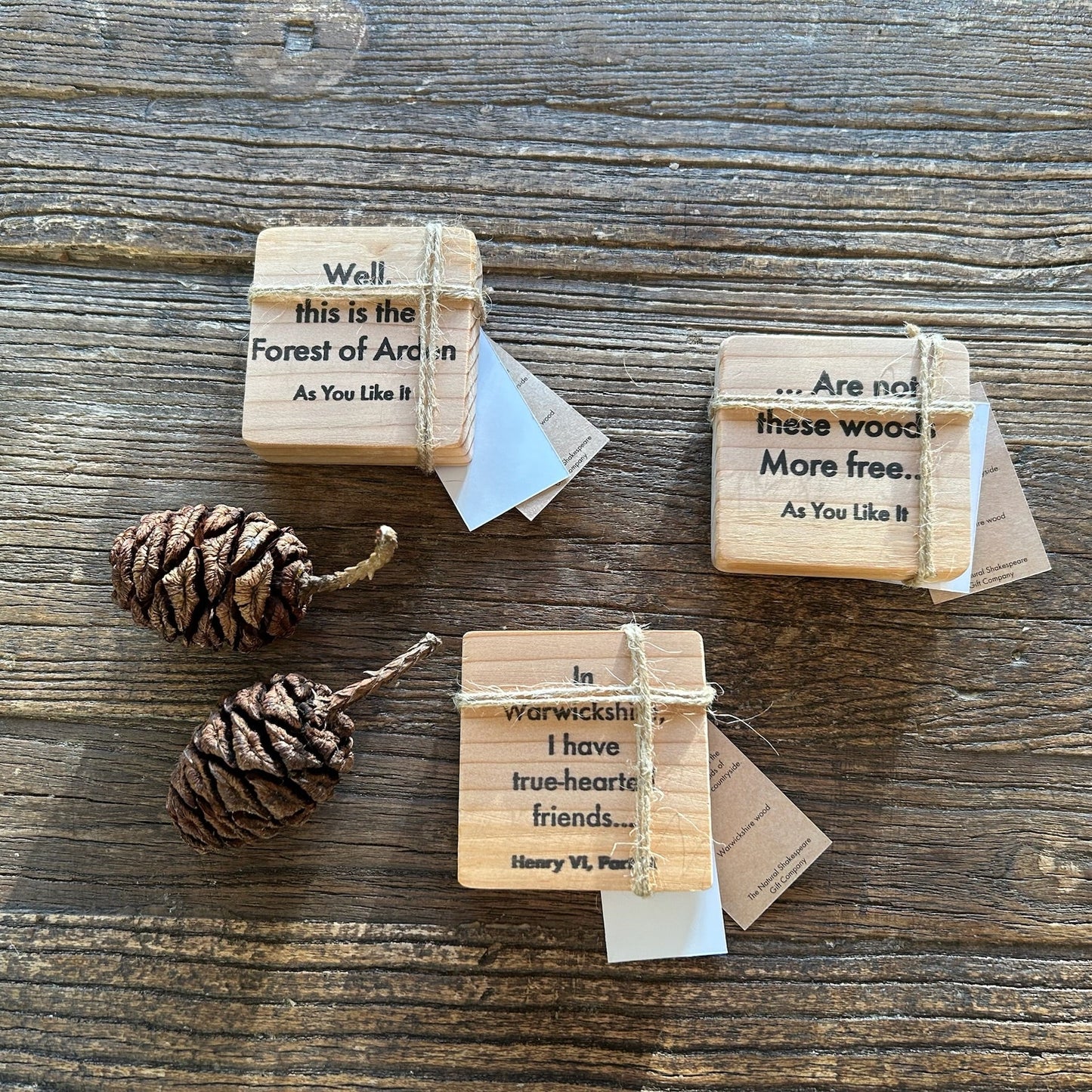 Wooden Shakespeare Quote Block: Cedar 'In Warwickshire, I have true-hearted friends...'
