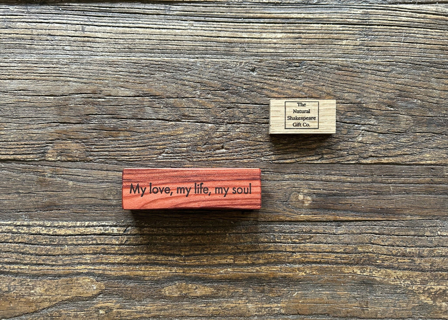 Wooden Love Quote Block: Redwood. 'My love, my life, my soul'