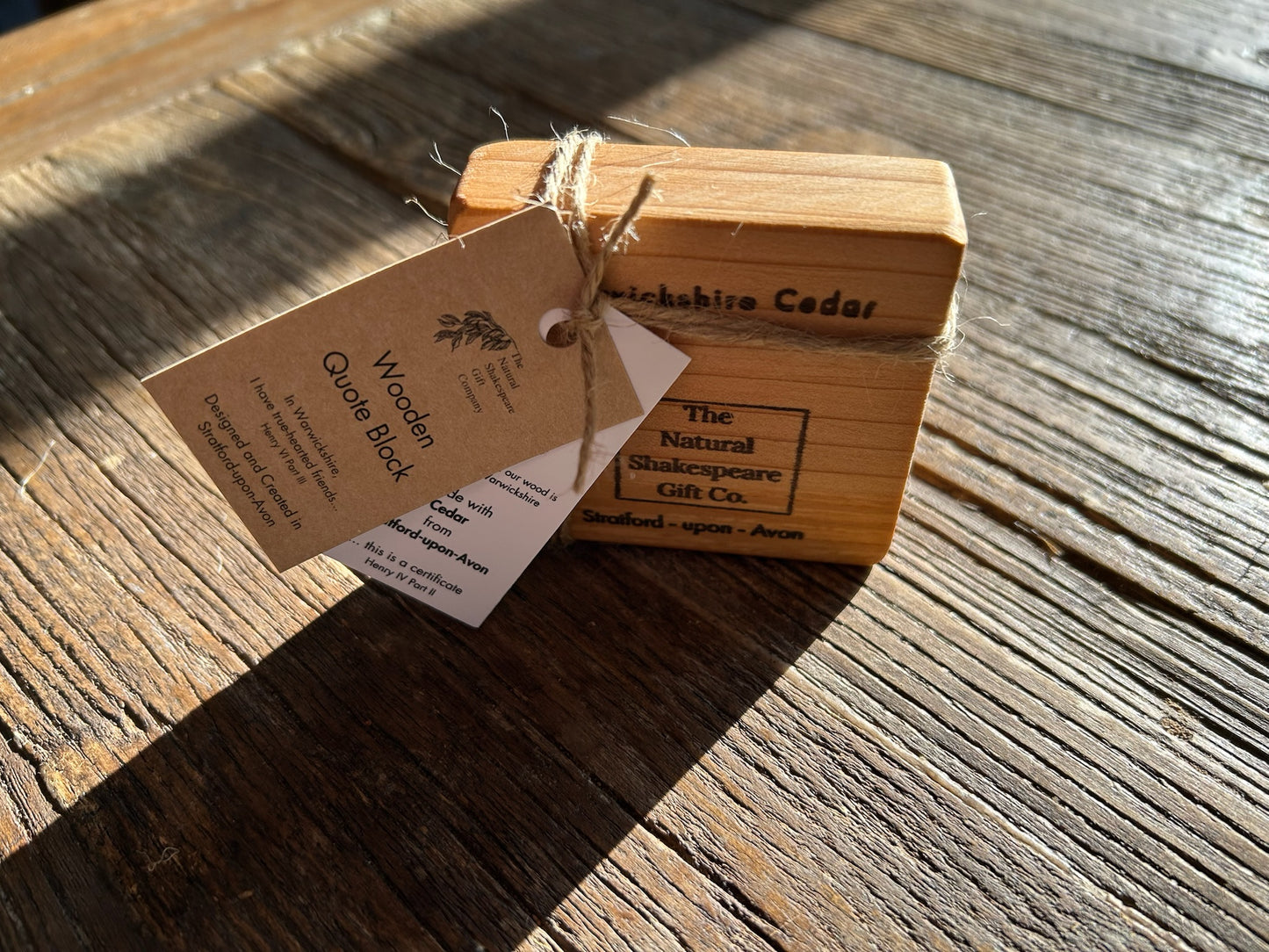 Wooden Shakespeare Quote Block: Cedar 'In Warwickshire, I have true-hearted friends...'