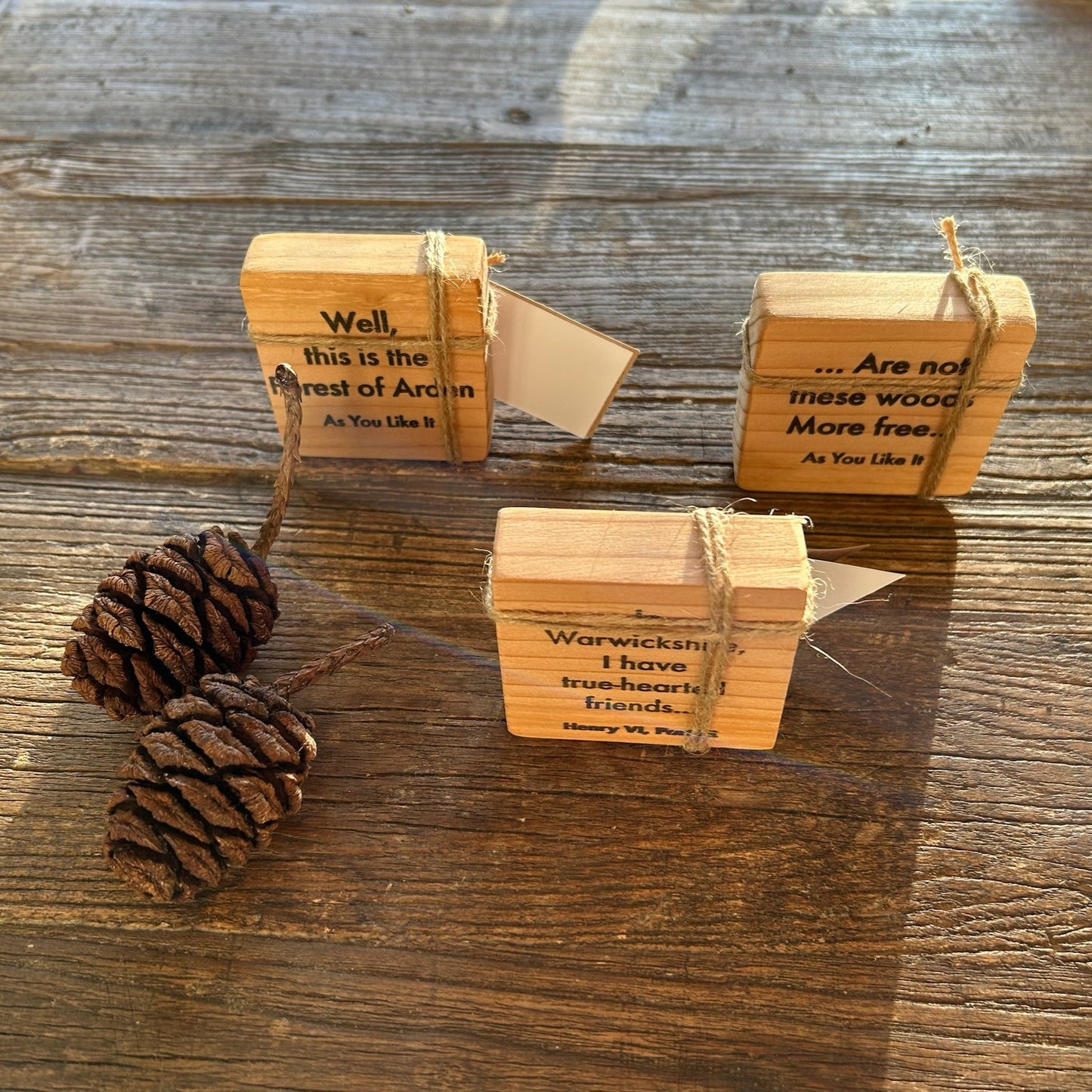 Wooden Shakespeare Quote Block: Cedar 'In Warwickshire, I have true-hearted friends...'