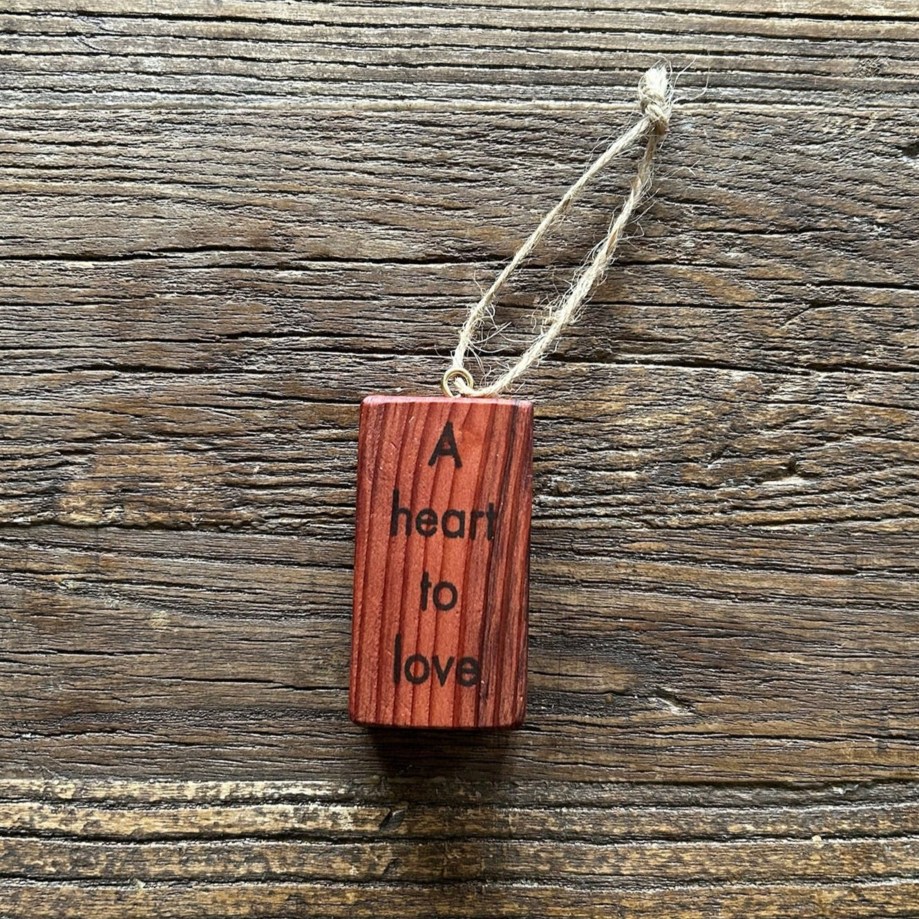 Wooden Hanging Decoration: Redwood. 'A heart to love...'