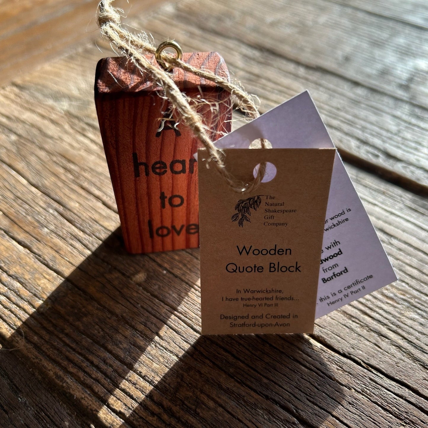 Wooden Hanging Decoration: Redwood. 'A heart to love...'