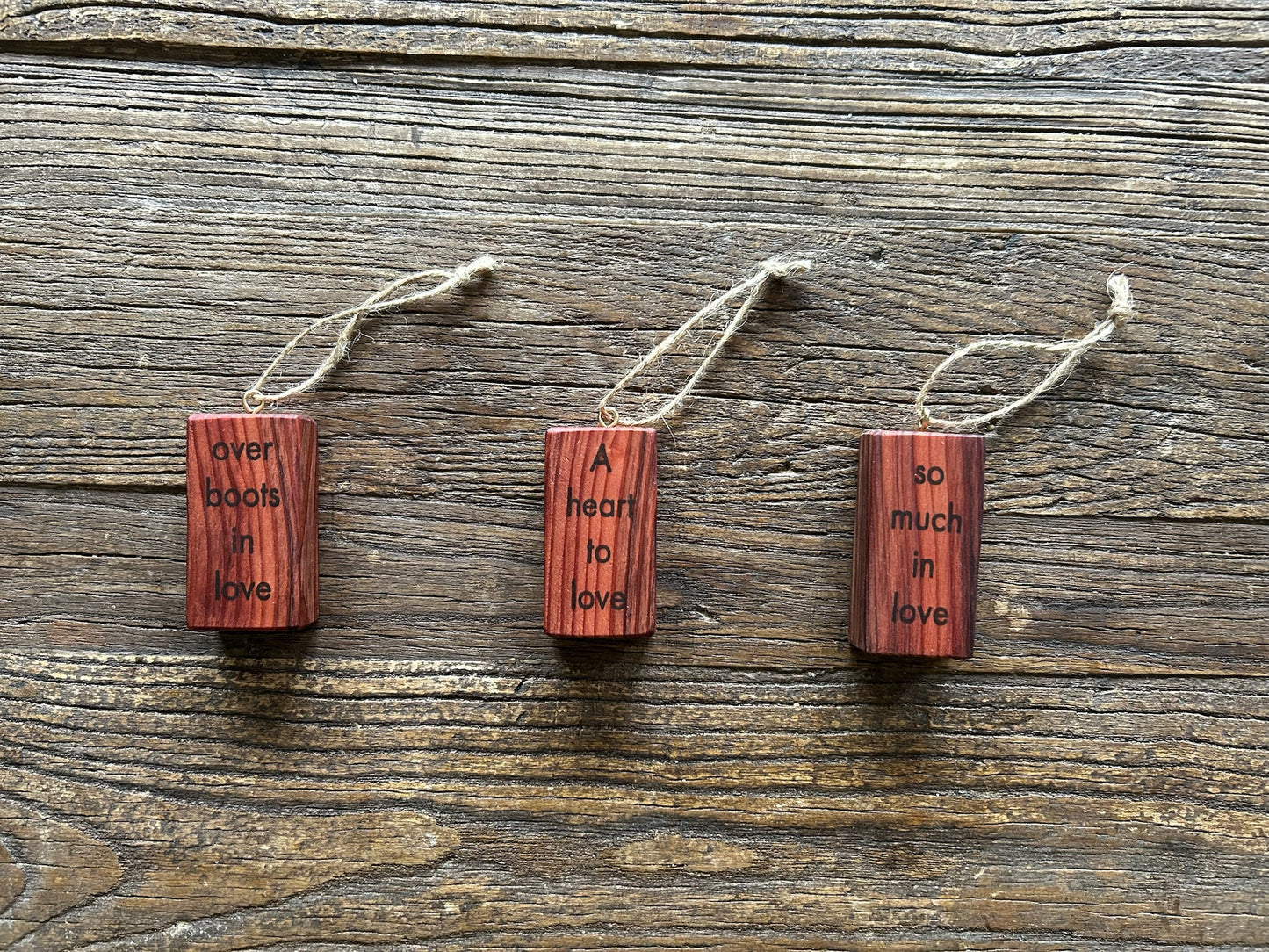 Wooden Hanging Decoration: Redwood. 'so much in love...'