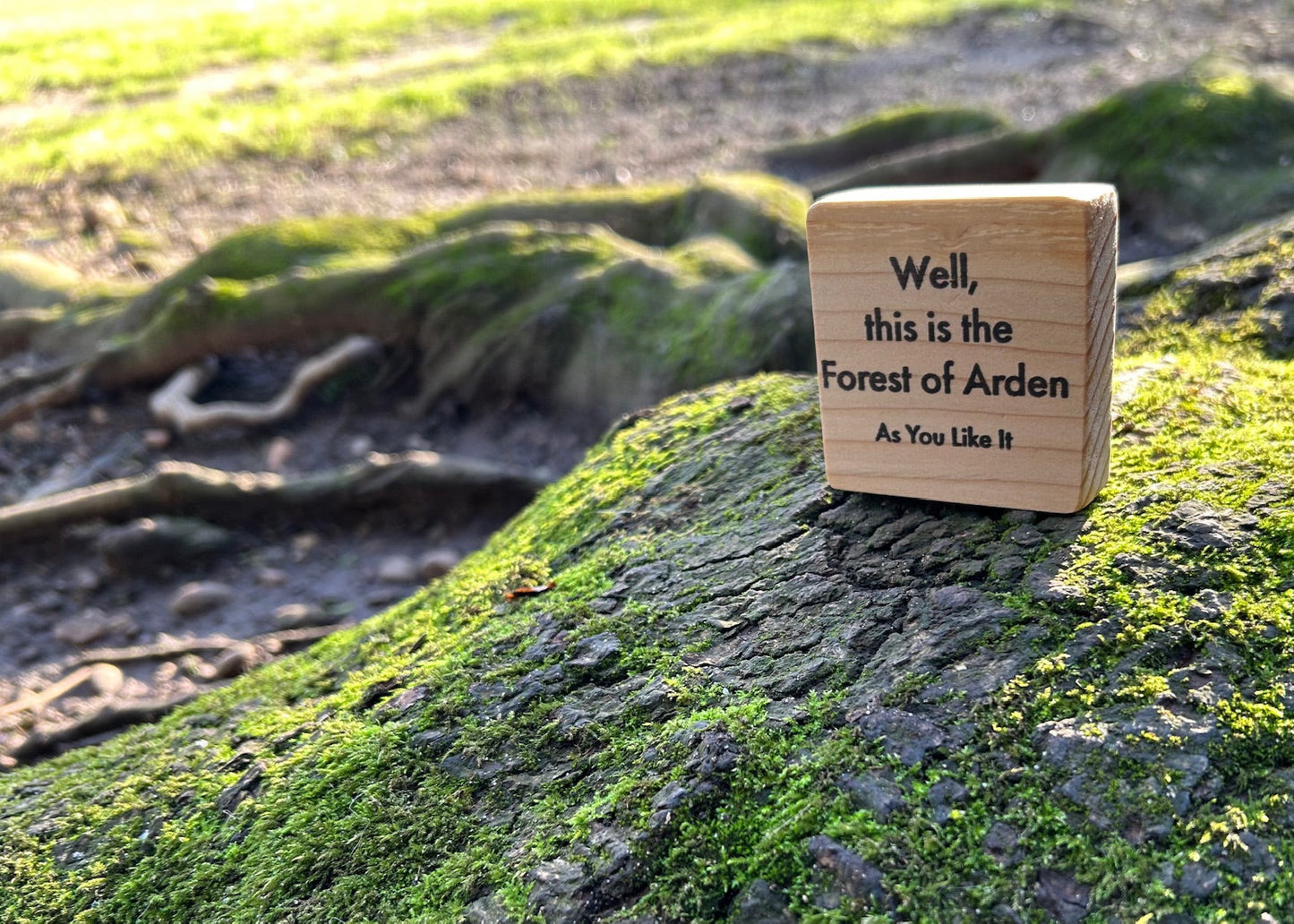 Wooden Shakespeare Quote Block: Cedar 'Well, this is the Forest of Arden'