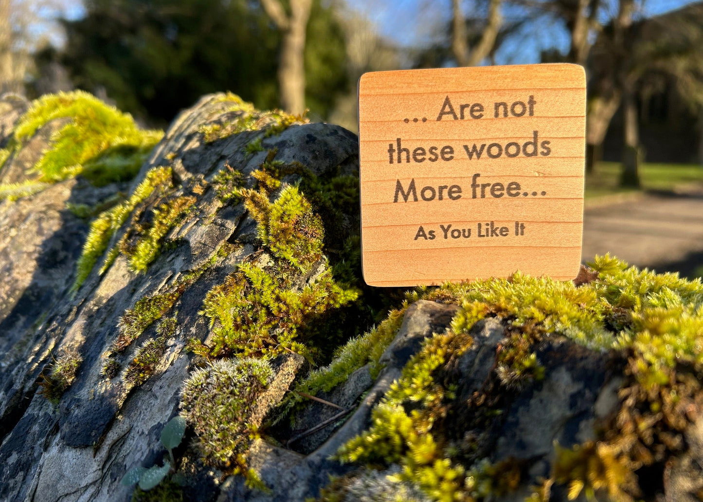Wooden Shakespeare Quote Block: Cedar. 'Are not these woods More free...'