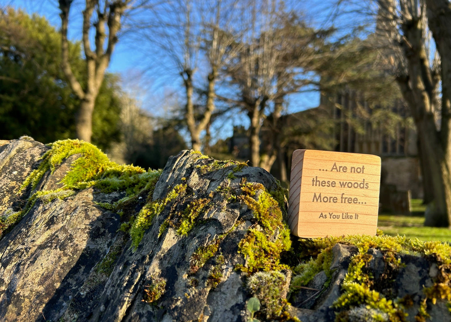 Wooden Shakespeare Quote Block: Cedar. 'Are not these woods More free...'