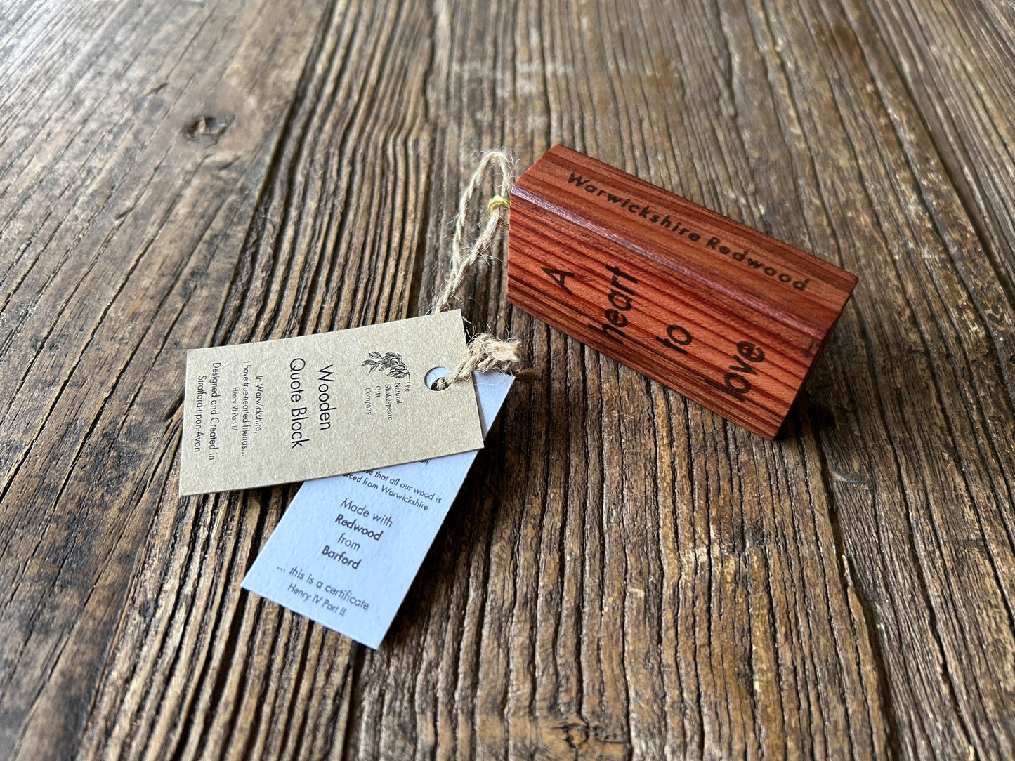 Wooden Hanging Quote Block: Redwood. 'A heart to love...'